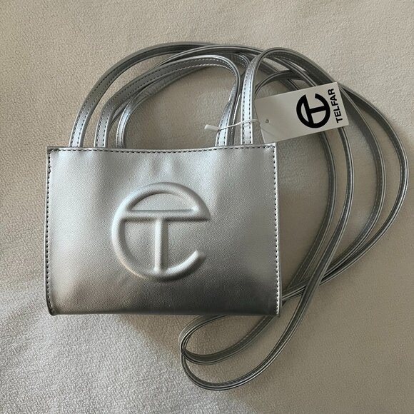 TELFAR Small Crossbody "Shopping Bag" - Metallic Silver - NWT - Picture 2 of 6